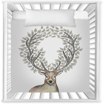 Christmas Reindeer Circle Leaves Composition EPS10 File. Nursery Decor 57079696