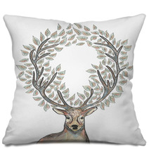 Christmas Reindeer Circle Leaves Composition EPS10 File. Pillows 57079696
