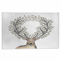 Christmas Reindeer Circle Leaves Composition EPS10 File. Rugs 57079696