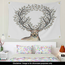 Christmas Reindeer Circle Leaves Composition EPS10 File. Wall Art 57079696