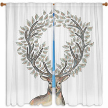 Christmas Reindeer Circle Leaves Composition EPS10 File. Window Curtains 57079696