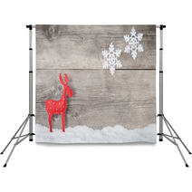Christmas Reindeer On Wooden Background Backdrops 57491415