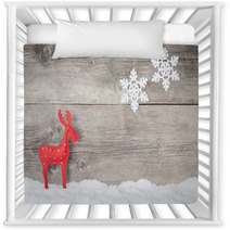 Christmas Reindeer On Wooden Background Nursery Decor 57491415