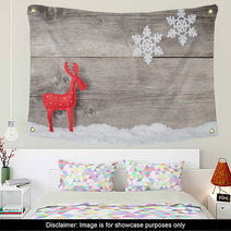 Christmas Reindeer On Wooden Background Wall Art 57491415