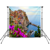 Cinque Terre Coast Of Italy With Flowers Backdrops 40872345