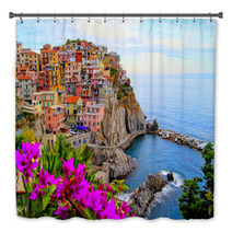 Cinque Terre Coast Of Italy With Flowers Bath Decor 40872345