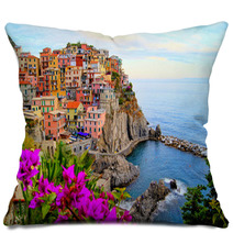 Cinque Terre Coast Of Italy With Flowers Pillows 40872345