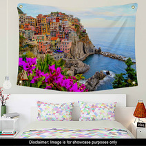 Cinque Terre Coast Of Italy With Flowers Wall Art 40872345