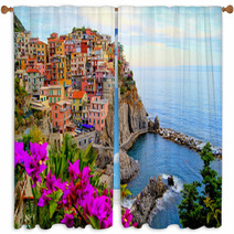 Cinque Terre Coast Of Italy With Flowers Window Curtains 40872345