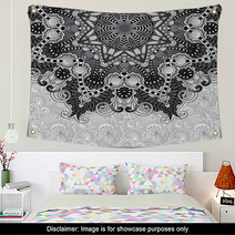 Circle Grey Lace Ornamental Floral Pattern Wall Art 71256867