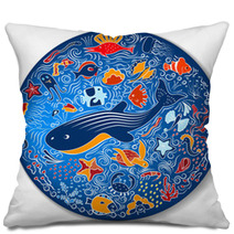 Circular Pattern With Marine Life Pillows 186758530