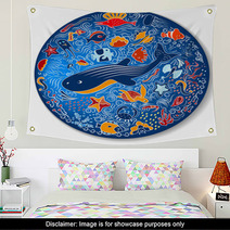 Circular Pattern With Marine Life Wall Art 186758530