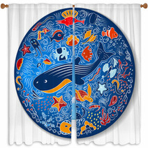 Circular Pattern With Marine Life Window Curtains 186758530