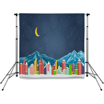 City With Mountain At Night Backdrops 72117540
