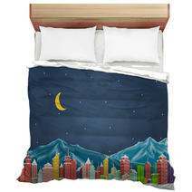 City With Mountain At Night Bedding 72117540