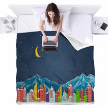 City With Mountain At Night Blankets 72117540