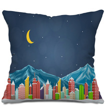 City With Mountain At Night Pillows 72117540