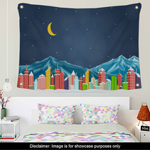City With Mountain At Night Wall Art 72117540