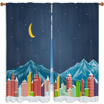 City With Mountain At Night Window Curtains 72117540