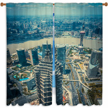 Cityscape Of Shanghai Window Curtains 55455305