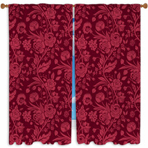 Claret Seamless Pattern With A Vintage Flower Bouquets Window Curtains 55897982