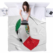Classic Soccer Ball With Flag Of Mexico On It. Blankets 63013776