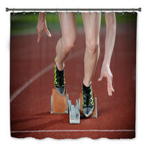 Close-up Image Of A Female Runner Leaving The Starting Blocks Bath Decor 46138963