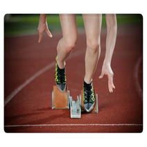Close-up Image Of A Female Runner Leaving The Starting Blocks Rugs 46138963