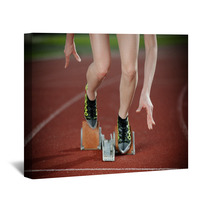 Close-up Image Of A Female Runner Leaving The Starting Blocks Wall Art 46138963