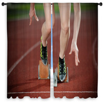 Close-up Image Of A Female Runner Leaving The Starting Blocks Window Curtains 46138963