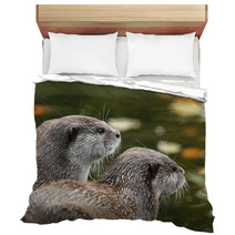 Close Up Of Oriental Short-Clawed Otters Bedding 94863459