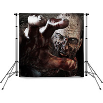 Close Up Portrait Of A Horrible Scary Zombie Attacking Reaching For Its Unsuspecting Victim Horror Halloween 3d Rendering Backdrops 117867640