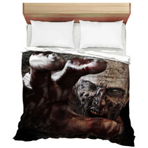 Close Up Portrait Of A Horrible Scary Zombie Attacking Reaching For Its Unsuspecting Victim Horror Halloween 3d Rendering Bedding 117867640