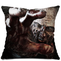 Close Up Portrait Of A Horrible Scary Zombie Attacking Reaching For Its Unsuspecting Victim Horror Halloween 3d Rendering Pillows 117867640