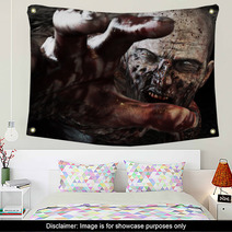 Close Up Portrait Of A Horrible Scary Zombie Attacking Reaching For Its Unsuspecting Victim Horror Halloween 3d Rendering Wall Art 117867640