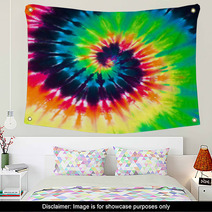 Close Up Shot Of Colorful Tie Dye Fabric Texture Background Wall Art 67609859