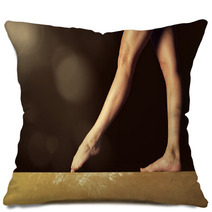 Close View Of A Gymnast Legs On A Balance Beam Pillows 86306043