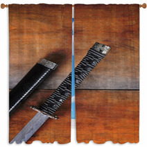Closeup Of Samurai Sword Window Curtains 61815146