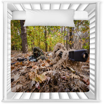 Closeup Of Two Snipers During A Special Operation In Forest/Two Snipers Lie On The Ground In The Woods During A Special Operation Nursery Decor 93415978