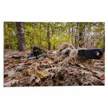 Closeup Of Two Snipers During A Special Operation In Forest/Two Snipers Lie On The Ground In The Woods During A Special Operation Rugs 93415978
