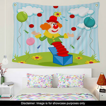 Clown Juggles Balls - Vector Illustration Wall Art 54023253