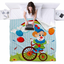 Clown On Bike - Vector Illustration Blankets 58086698