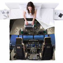 Cockpit Of Plane In Flight Simulator Blankets 126755208