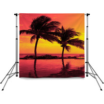 Coconut Tree Silhouette On The Beach Backdrops 67600332