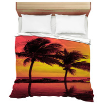 Coconut Tree Silhouette On The Beach Bedding 67600332