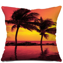 Coconut Tree Silhouette On The Beach Pillows 67600332