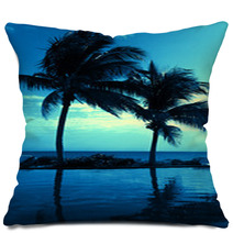 Coconut Tree Silhouette On The Beach Pillows 68736905