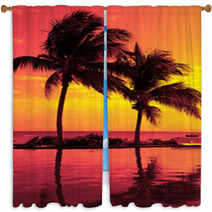 Coconut Tree Silhouette On The Beach Window Curtains 67600332
