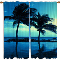 Coconut Tree Silhouette On The Beach Window Curtains 68736905