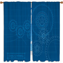 Cogs Blueprint (layered For Easy Editing) Window Curtains 11934045